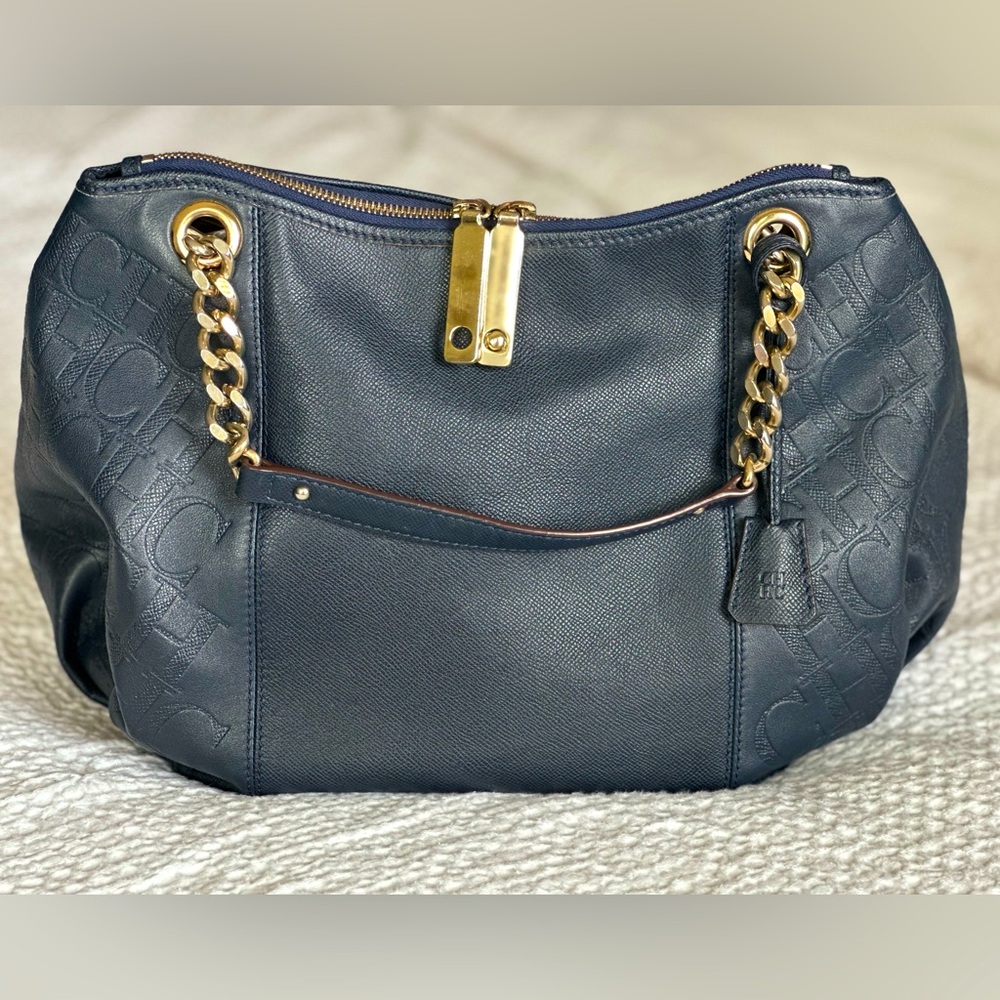 Carolina Herrera navy leather handbag
